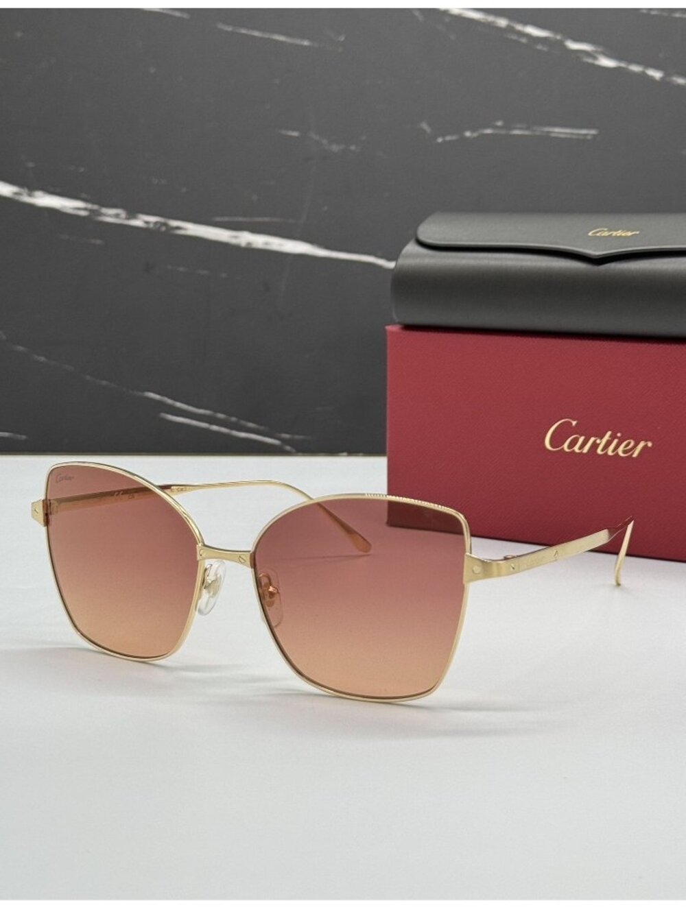 New Cartier CT0328S 003 Gold Orange Butterfly Women Sunglasses Authentic
